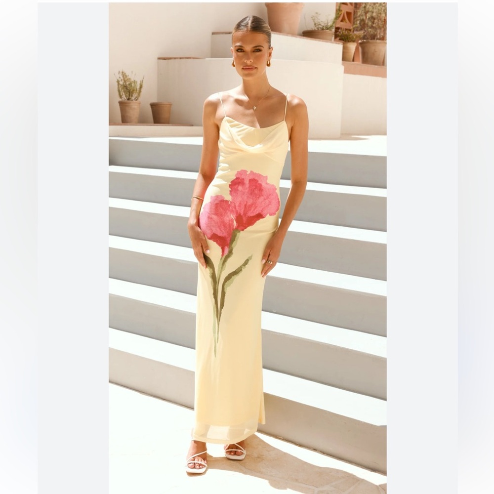 Billy J Kiaya Maxi Dress - Yellow/Blossom Size AU 6 US 2